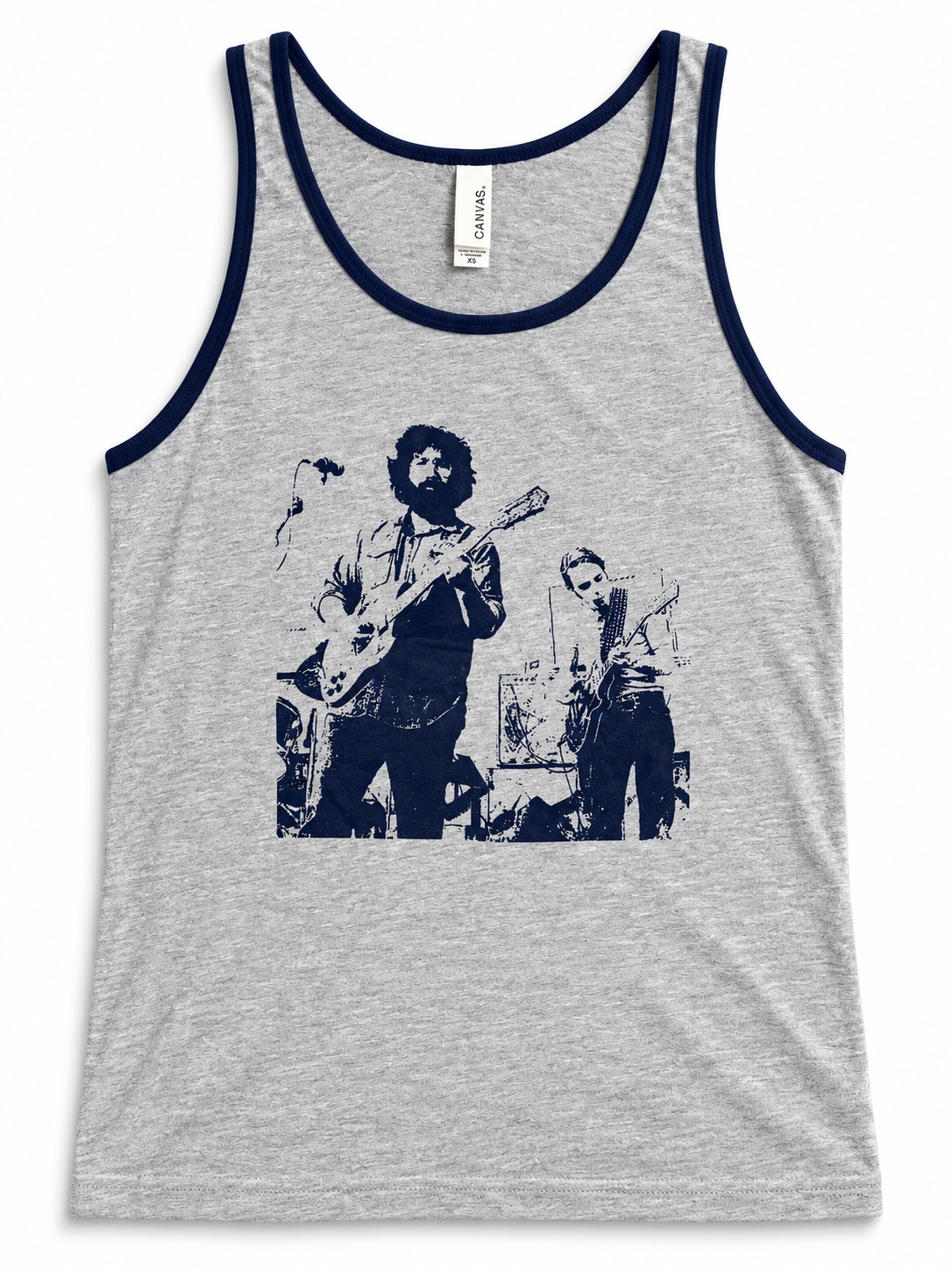Jerry and Bobby ’70s Playing in the Band Gray Ringer Tank (Blue Print) printed on a Tank