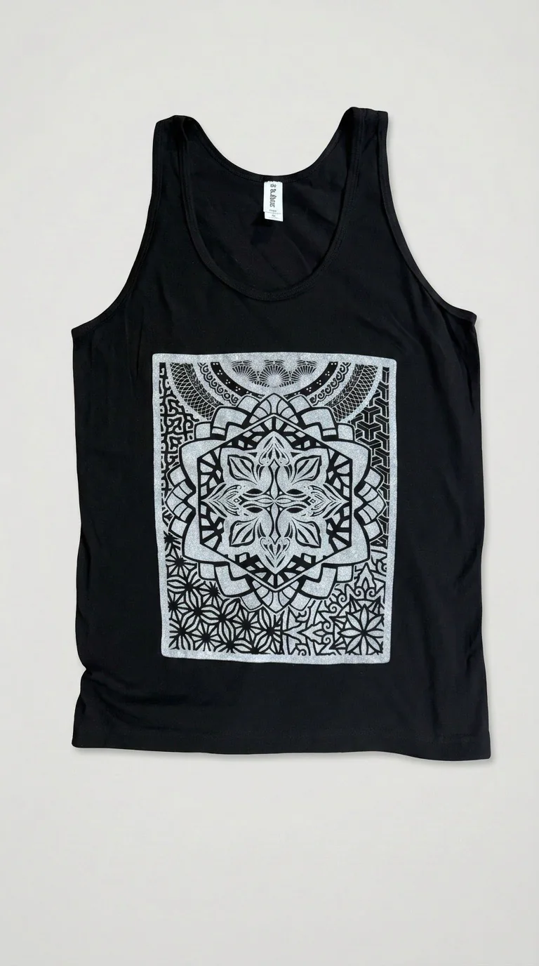 Silver Geometric Mandala Tank on a Tank